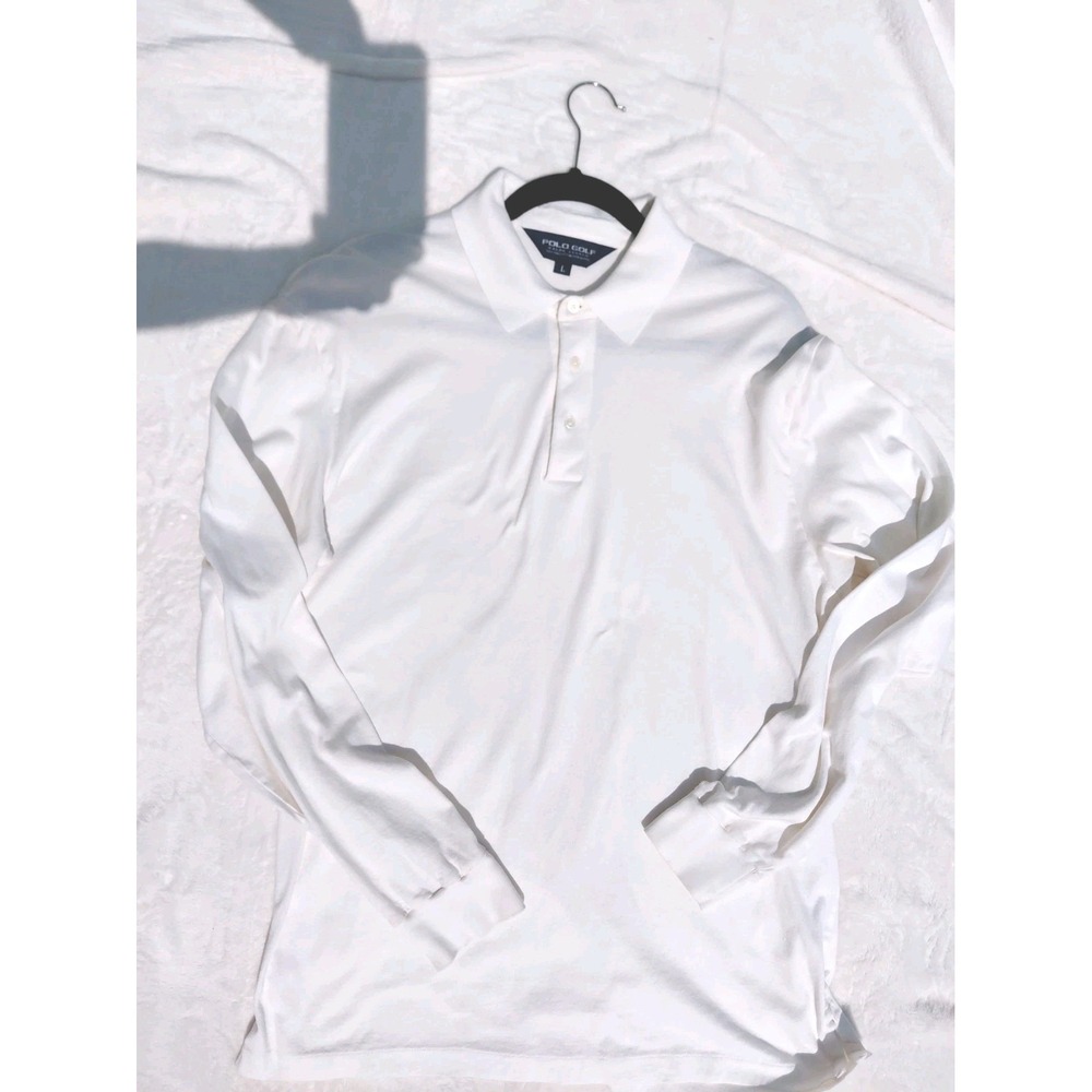 Polo Golf Ralph Lauren Mens Pure Cotton White Pullover Polo Shirt L Long Sleeve